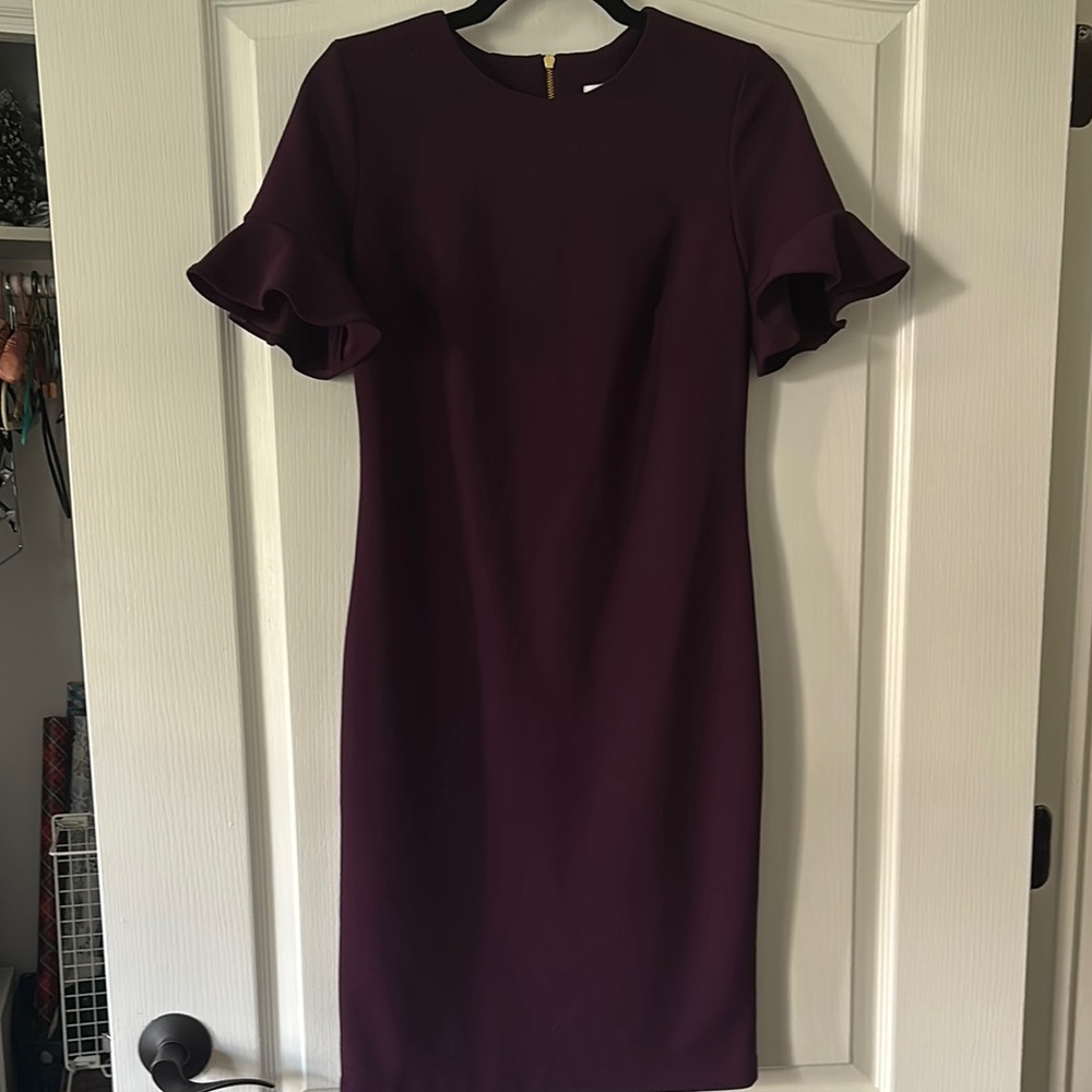 Calvin Klein Red Sheath Dress with Flutter Sleeves